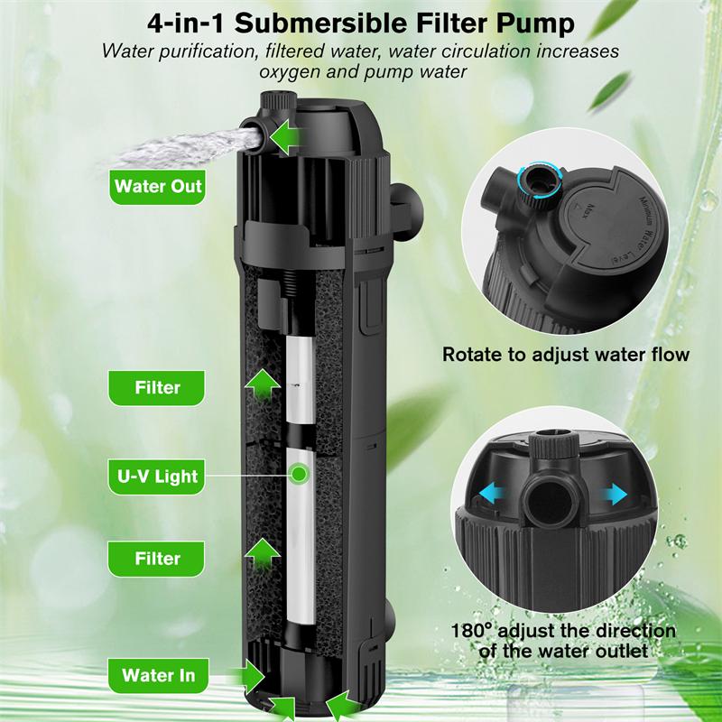 Hygger 4 in 1 Submersible UV Sterilizer & Filter HG032