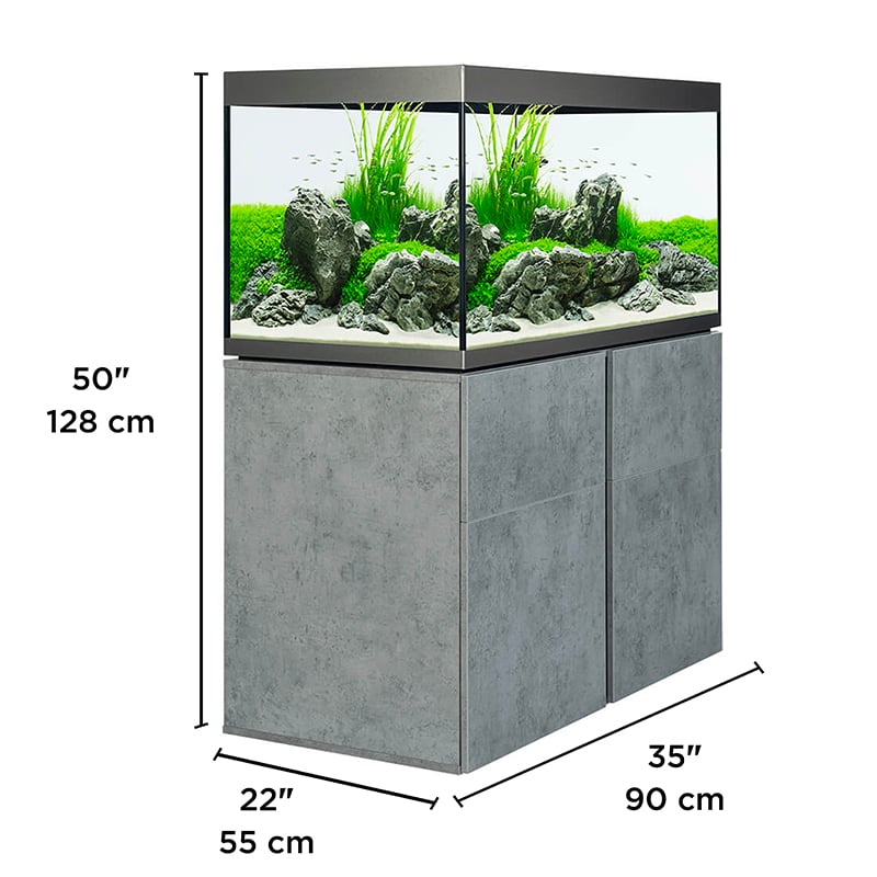 Fluval Siena 72 Gallon Aquarium Kit Black & Chicago Concrete Oak Stand (Tank, Stand, Filtration, Lighting)